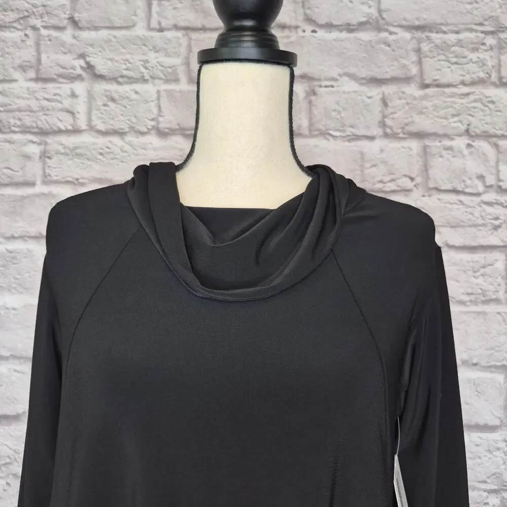Sympli The Look Tunic Top Black Cowl Neck Asymmetrical Swing Lagenlook Sz 6 NWT - Picture 4 of 11
